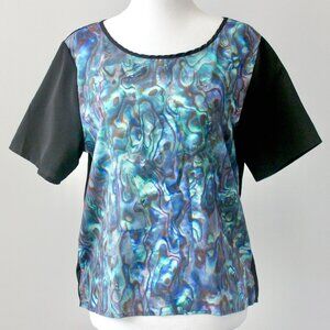 Abalone Multicolor Aqua Mermaidcore Pattern Relaxed Fit T-Shirt Top Medium